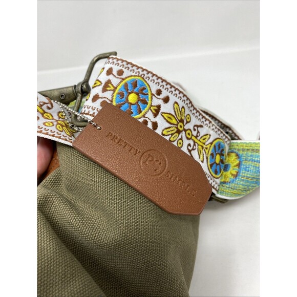 Pretty Simple Large Army Green Canvas Cross Body Tote Guitar Strap Bag - Picture 5 of 9